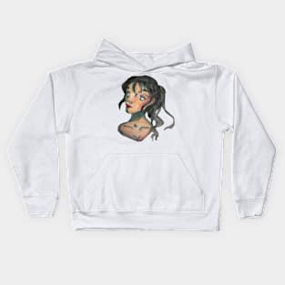 Girl with black ponytail watercolour Kids Hoodie